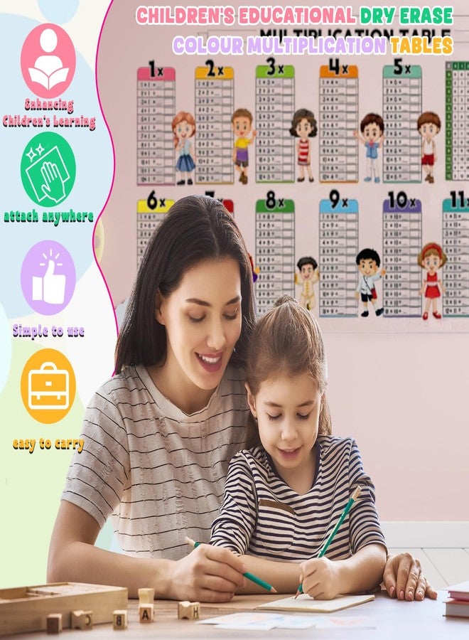 لوحة تعليمية قابلة للمسح الجاف لتعليم الضرب الملون للأطفال، جدول الضرب الملون القابل للمسح الجاف، لوحات تعليمية للرياضيات للفصول الدراسية والمنازل - Image 4